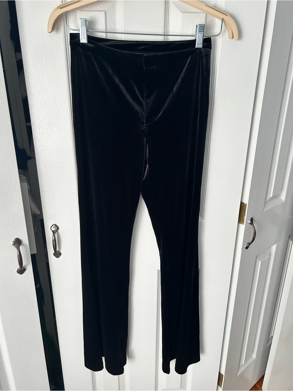 H&M Black Velvet Straight-Leg Pants